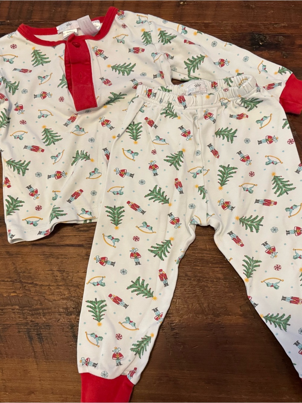 Holiday Nutcracker Print Kids Pajama Set - Red Trim